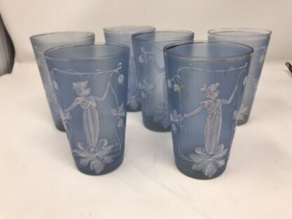 Set 06 Bicchieri Dipinti A Mano Inglesi 1930 English Glass Water