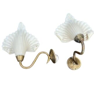 Applique Midcentury Shell Glass Brass Sconces Anni’50