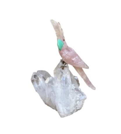 sculpture parot quarzo rosa pappagallo