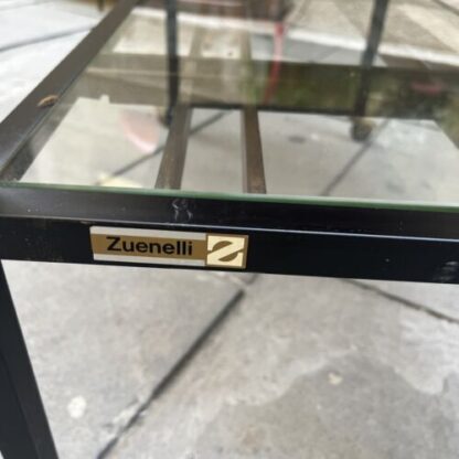 Tavolino vintage in vetro e metallo spazzolato su ruote di Zuenelli, anni '60 - immagine 6