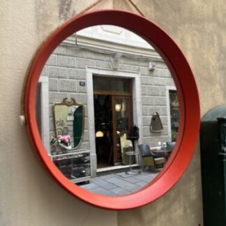 Vintage circular orange mirror, 1960s Specchio Vintage
