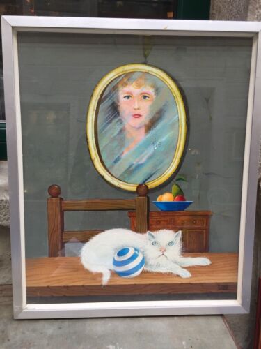 QUADRO OLIO SU TELA GATTO BIANCO OIL ON CANVAS WHITE CAT CONTEMPORANEY ART
