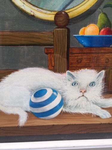 QUADRO OLIO SU TELA GATTO BIANCO OIL ON CANVAS WHITE CAT CONTEMPORANEY ART - immagine 3