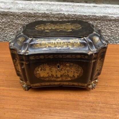 Black Lacquered Wood Tea Box - China 1900 Scatola Antica - immagine 2